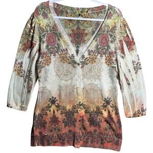 Debbie Morgan Sz L Floral Button Front‎ Cardigan Sweater Lighweight Art to Wear